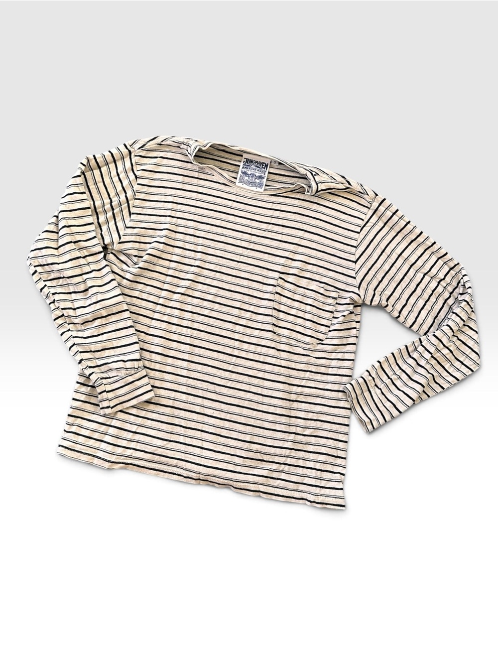 Jungmaven Cream & Black Striped Long-Sleeve Pocket Tee